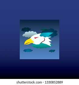 Cartoon of an Eagle head flying amongst the cloud. Vector illustration.