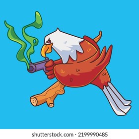 cartoon eagle holding a gun weapon. Isolated animal illustration. Flat Style Sticker Icon Premium vector