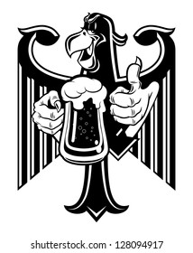 Cartoon eagle holding a mug of beer