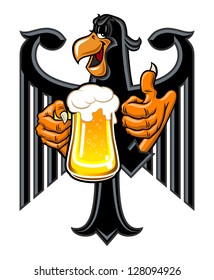 Cartoon eagle holding a mug of beer
