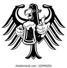 Cartoon eagle holding a mug of beer