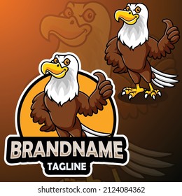 Cartoon eagle mascot design giving a thumbs up