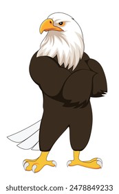 Cartoon eagle standing in a pose with arms crossed. Graphic vector