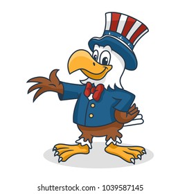 Cartoon Eagle wearing Uncle Sam Hat, Vector Illustration