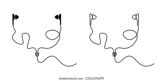 Cartoon ear plugs icon. Earbuds sign. Earplugs for sound, music or pop concert plugs. Headphone, headset logo. Earphone for music.
