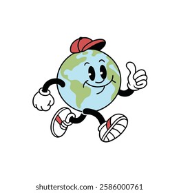Cartoon Earth Character with Cap and Thumbs Up Gesture