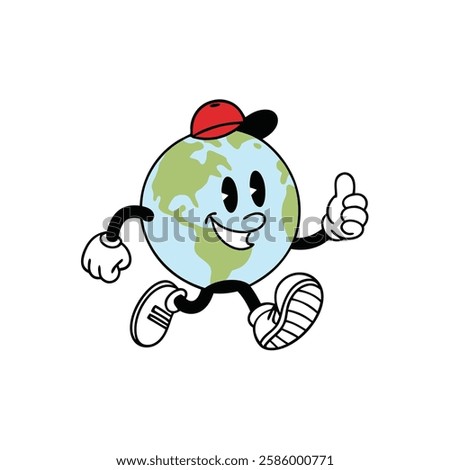 Cartoon Earth Character with Cap and Thumbs Up Gesture