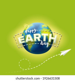 Cartoon earth day illustration or banner with earth globe and flying paper plane isolated on green background. Vector World earth day concept poster illustration with planet Earth in space
Z