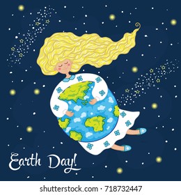Cartoon Earth Day postcard. Vector illustration.