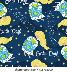Cartoon Earth Day seamless pattern. Vector.