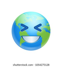 Cartoon Earth Face Laughing Icon Funny Planet Emotion
