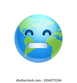 Cartoon Earth Face Sad Emotion Icon Funny Planet Depressed Expression Isolated