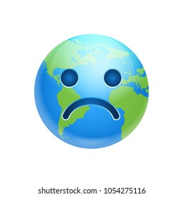 Cartoon Earth Face Sad Emotion Icon Funny Planet Depressed Expression Isolated