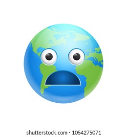 Cartoon Earth Face Shocked Emotion Icon Funny Planet Expression Isolated