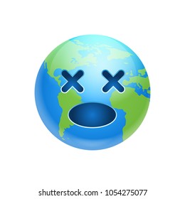 Cartoon Earth Face Shocked Emotion Icon Funny Planet Expression Isolated