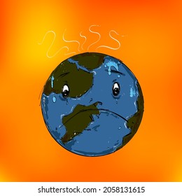 Concepto de calentamiento global de la Tierra de dibujos animados. Campaña para ayudar a reducir el calentamiento global. Ilustración vectorial.