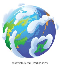 Cartoon Earth Globe with Clouds