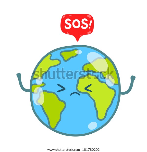 Cartoon Earth Globe Speech Bubble Sos Stock Vector (Royalty Free) 181780202