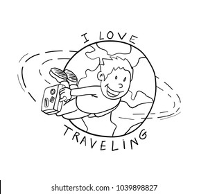 cartoon Earth globe .Tourism vector,  Love Travel.