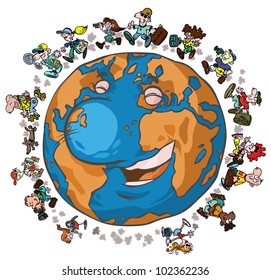 Cartoon Earth with Globe-trotters.