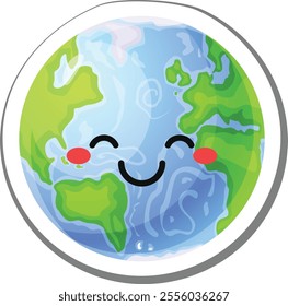 Cartoon earth with a happy smiling face promotes environmental awareness and encourages care for our planet, emphasizing the importance of protecting natural resources