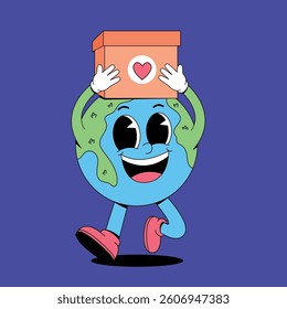 Cartoon earth holding donation box