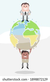 cartoon Earth and Humans divided into two Unequal Sides- paper-cut style