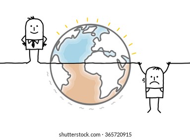 cartoon Earth and humans divided into two unequal parts