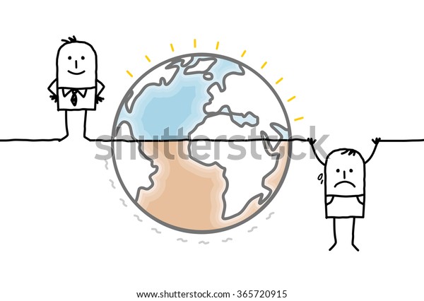 cartoon\
Earth and humans divided into two unequal\
parts