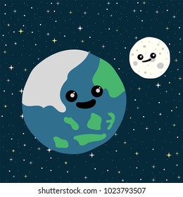 Cartoon Earth and Moon