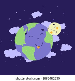 Cartoon earth moon for concept design. Cartoon flat vector illustration.