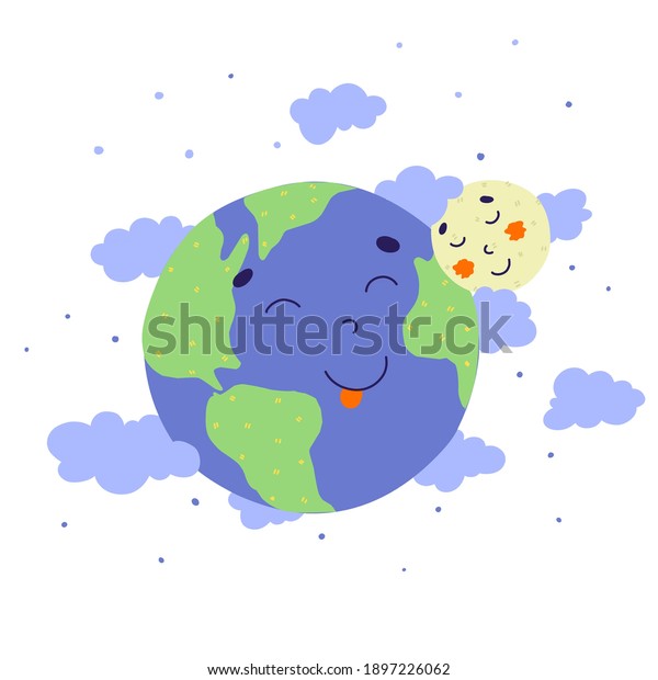 Cartoon earth moon for concept design.\
Cartoon flat vector\
illustration.