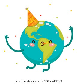 Cartoon Earth with pipe whistle, character, vector.