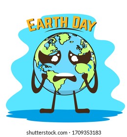 Cartoon of an earth planet crying. Earth day - Vector
