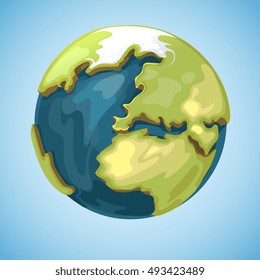 Cartoon earth planet globe vector illustration in cartoon style. Global map geography travel