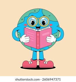 Cartoon earth reading book illustration
