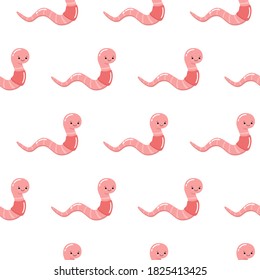 Cartoon Earth Red Worms Seamless Pattern Background Wildlife or Fishing Element Flat Design Style.