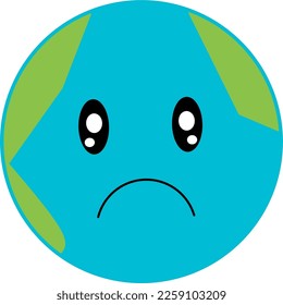Cartoon Earth sad cute face symbol vector
