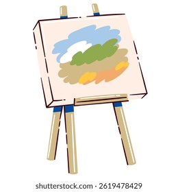 Cartoon easel art tool, drawn in fun doodle style. Art sticker for artistic projects and creative studios. Vector illustration, easel art tool for artists.