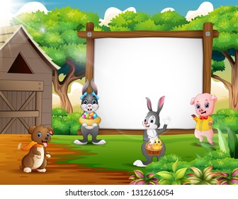 Cartoon Easter backround with farm animal