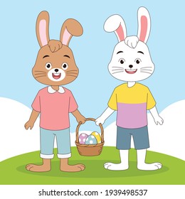 Un conejito de Pascua con una cesta llena de huevo