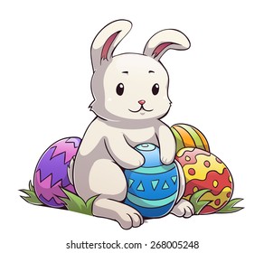 Cartoon Easter Bunny with color eggs