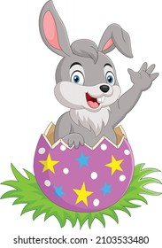 Cartoon Easter bunny in the Easter egg