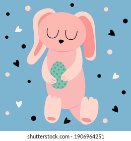 Viñeta de Pascua sosteniendo huevos. Ilustración vectorial.