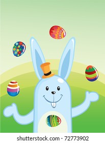 Cartoon Easter Bunny Juggling Painted Eggs