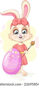 A cartoon Easter Bunny with paint brush