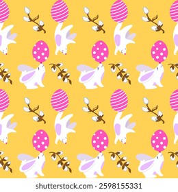 Cartoon easter bunny pattern. Vector illustration.