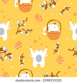 Cartoon easter bunny pattern. Vector illustration.