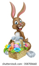 Cartoon Easter bunny rabbit holding an Easter Eggs basket, could be on a chocolate Easter Egg Hunt