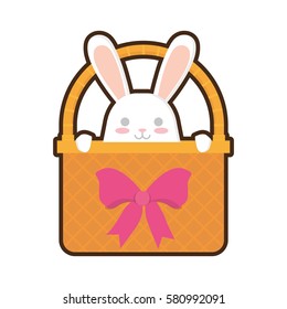 cartoon easter bunnybunny basket with pink bow vector illustration eps 10